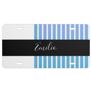 Gradient Half Stripes Blue Name License Plate