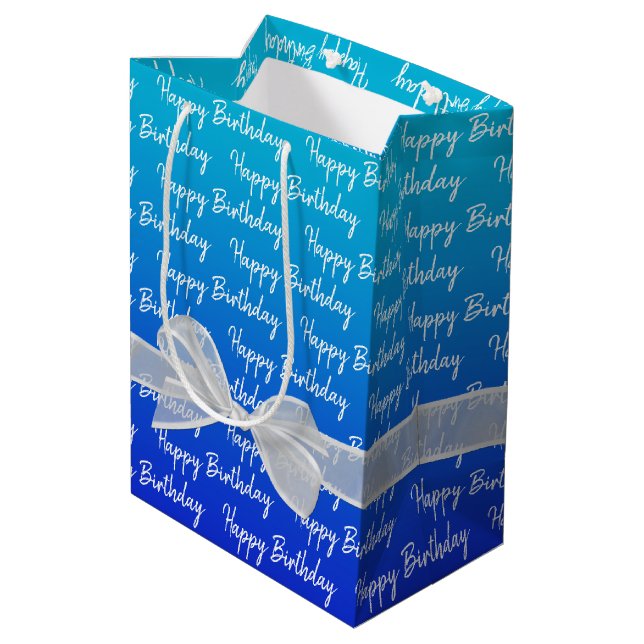 Gradient Happy Birthday With White Bow Medium Gift Bag (Back Angled)