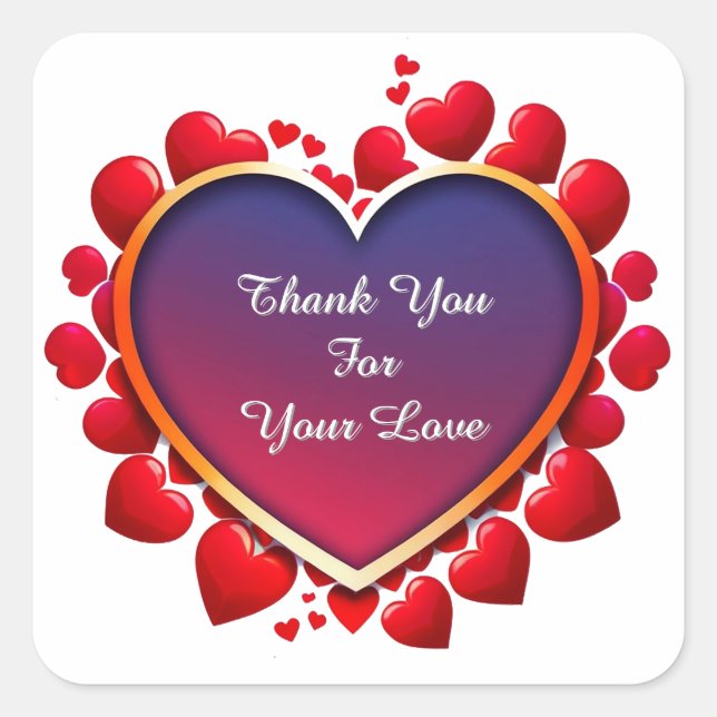 Gradient Heart With Red Floral Frame Square Sticker (Front)