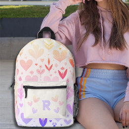 Gradient Hearts Pattern Personalized Monogram Printed Backpack