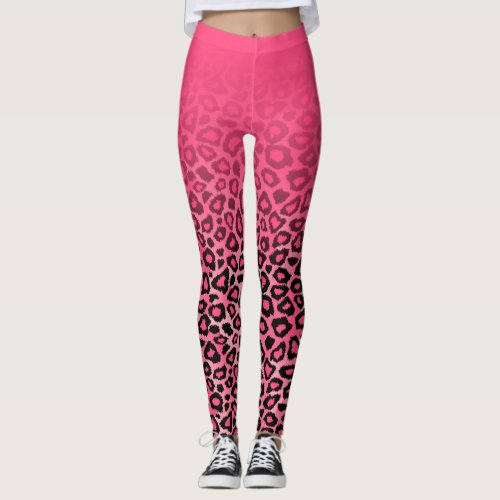 Gradient Hot Pink Leopard Animal Skin Print Leggings