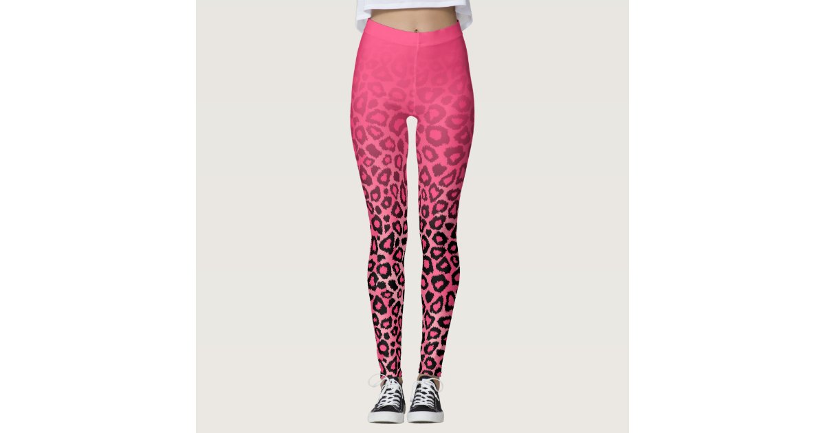 Pink Animal Print Yoga Leggings, Pink Leopard Print Leggings 