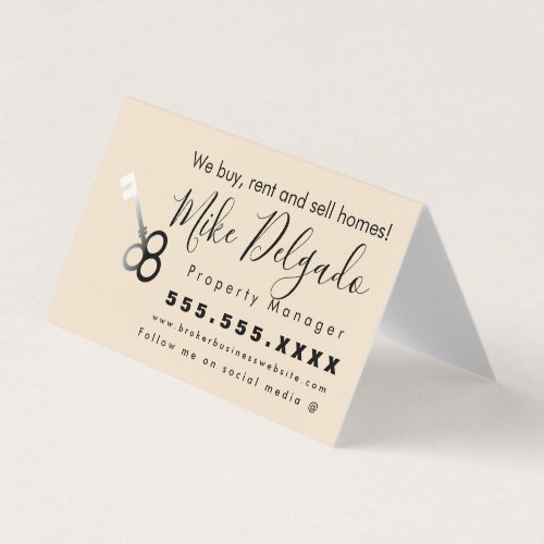 Gradient Key Home Sales Broker Beige Business Card