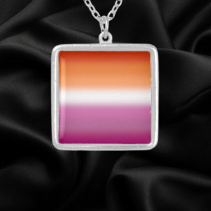 Gradient Lesbian Pride Flag – Lesbian Flag Silver Plated Necklace