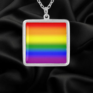 Gradient LGBTQ+ Rainbow Pride Flag - Rainbow Flag Silver Plated Necklace