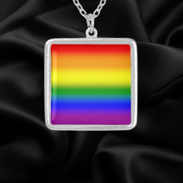 Gradient LGBTQ+ Rainbow Pride Flag - Rainbow Flag Silver Plated Necklace (Creator Uploaded)