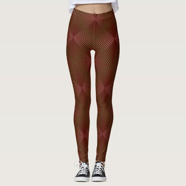 Gradient lines pattern 01.Green DRed BG Leggings (Front)