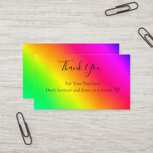 Gradient Luminescent Rainbow Metallic Thank You Bu Business Card