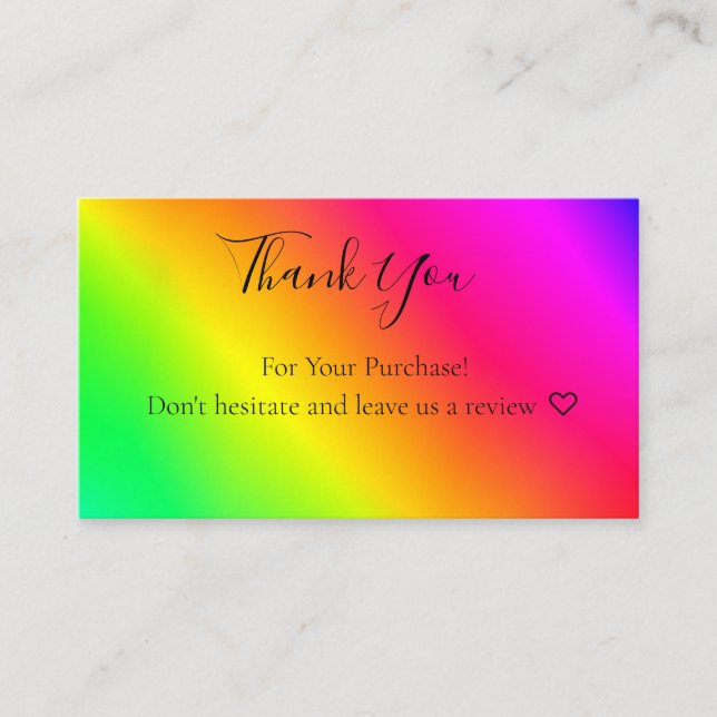 Gradient Luminescent Rainbow Metallic Thank You Business Card (Front)