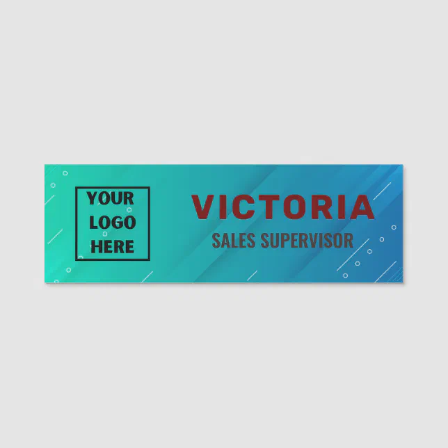 Gradient Minimalist Custom Logo Employee Name Tag | Zazzle