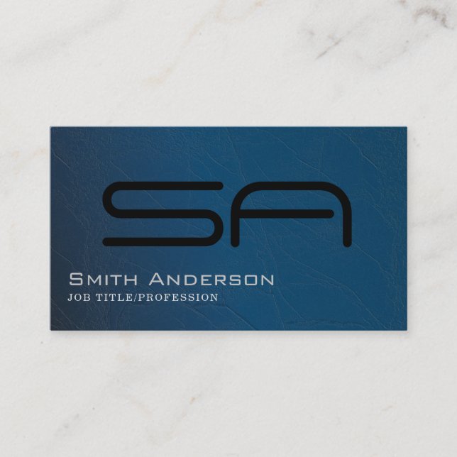 Gradient Navy Blue White and Black Monogram Business Card (Front)
