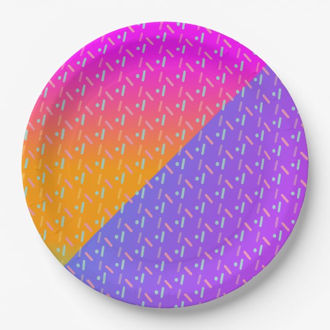 Gradient Neon and Sprinkles Dessert Party Paper Plates (Front)