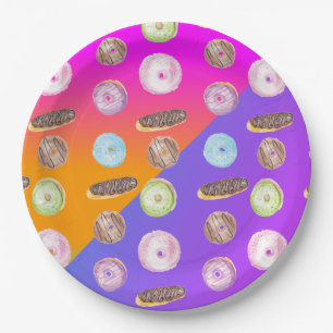 Gradient Neon Watercolor Frosted Donut Paper Plates