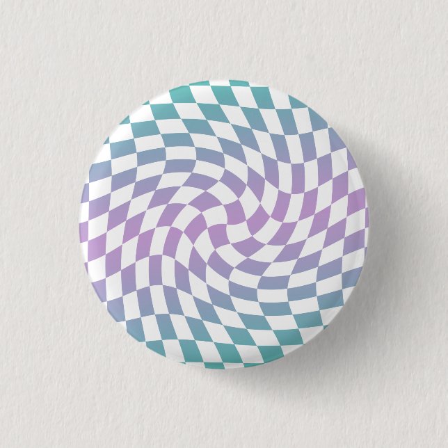 Gradient Ombre Blue Lilac Warped Check Checkered Button (Front)
