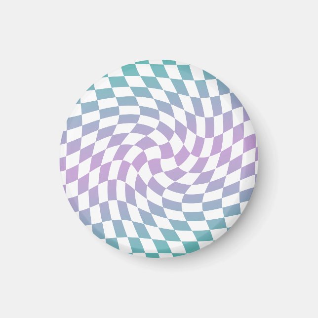 Gradient Ombre Blue Lilac Warped Check Checkered Magnet (Front)