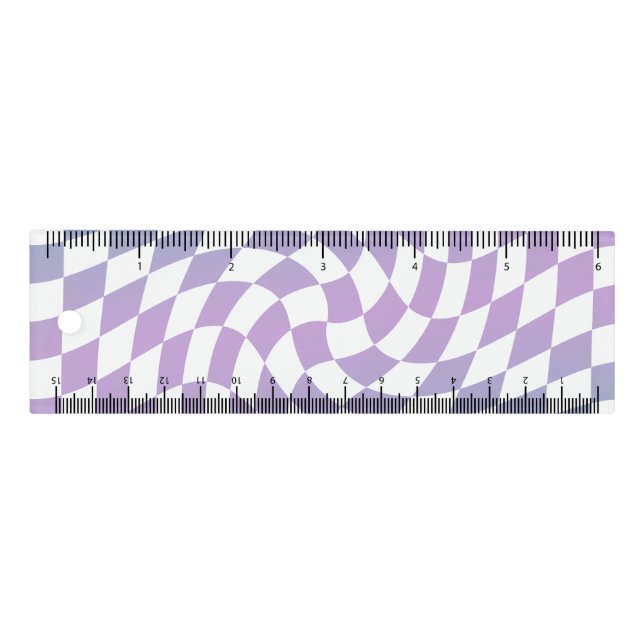 Gradient Ombre Blue Lilac Warped Check Checkered  Ruler (Front)