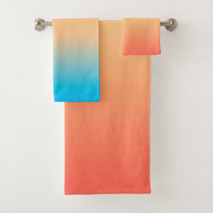 Gradient ombre coral blush beige blue soft blurred bath towel set