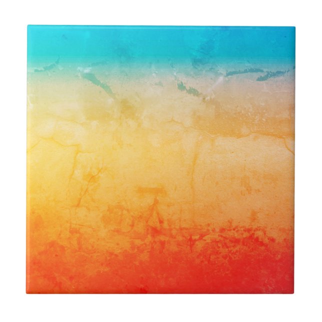 Gradient ombre coral blush beige blue soft blurred ceramic tile (Front)