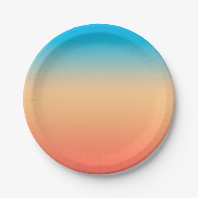 Gradient ombre coral blush beige blue soft blurred paper plates (Front)