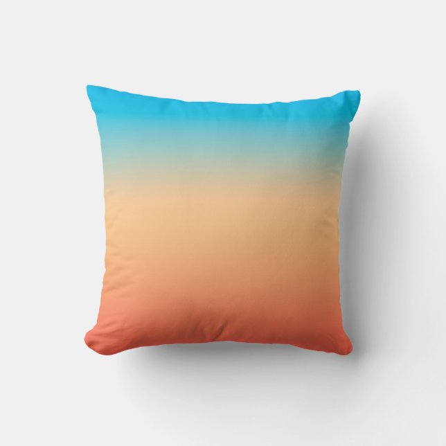 Gradient ombre coral blush beige blue soft blurred throw pillow (Front)