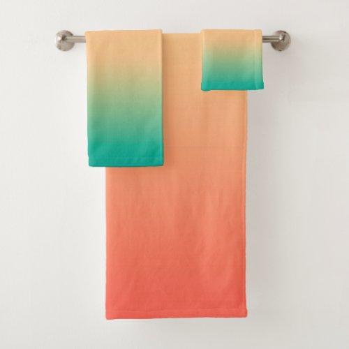 Gradient ombre coral blush beige green soft blurre bath towel set