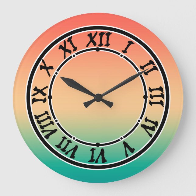 Gradient ombre coral blush beige green soft blurre large clock (Front)