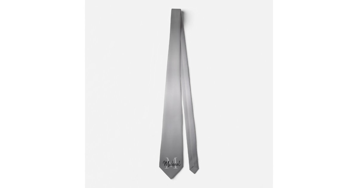 Gradient Ombre Gray With Name And Monogram Neck Tie