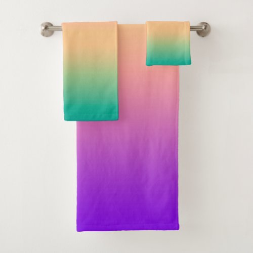 Gradient ombre green yellow pink purple soft blurr bath towel set