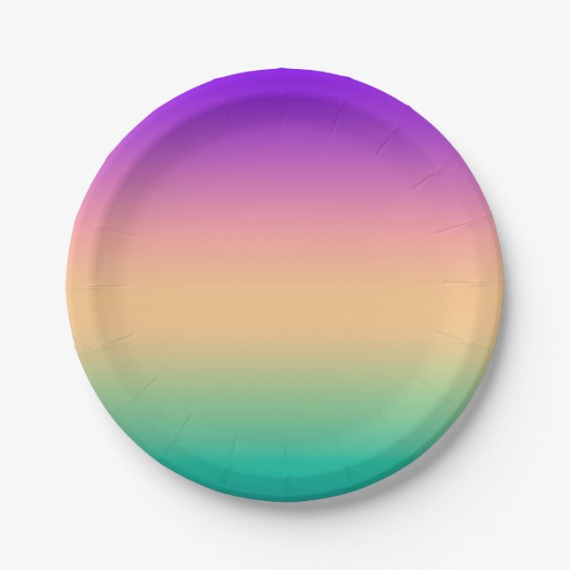 Gradient ombre green yellow pink purple soft blurr paper plates (Front)