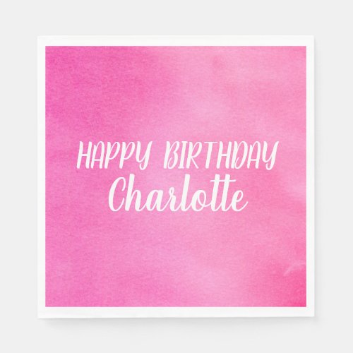 Gradient Ombre Pink Watercolor Personalized Name  Napkins