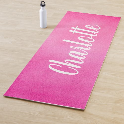 Gradient Ombre Pink Watercolor Personalized Name Yoga Mat