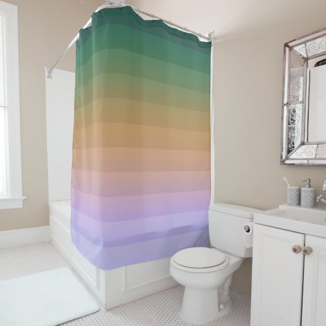 Gradient ombre stripe lined soft blurred green bei shower curtain (In Situ)