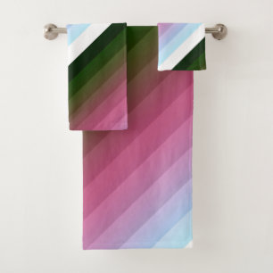 Gradient ombre stripe lined soft blurred multicolo bath towel set