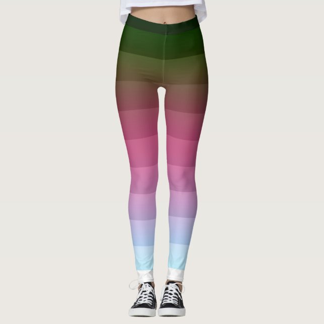 Gradient ombre stripe lined soft blurred multicolo leggings (Front)