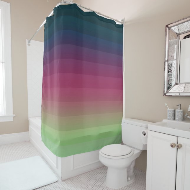 Gradient ombre stripe lined soft blurred multicolo shower curtain (In Situ)