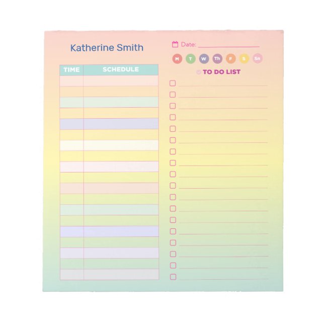 Gradient Pastel Cute Daily Schedule Notepad  (Front)