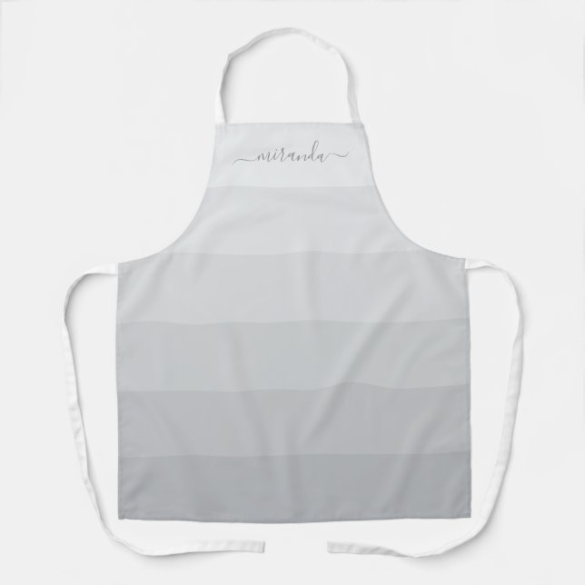 Gradient Pastel Grey Stripes with Custom Name Apron (Front)