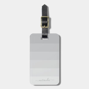 Gradient Pastel Grey Stripes with Custom Name Luggage Tag
