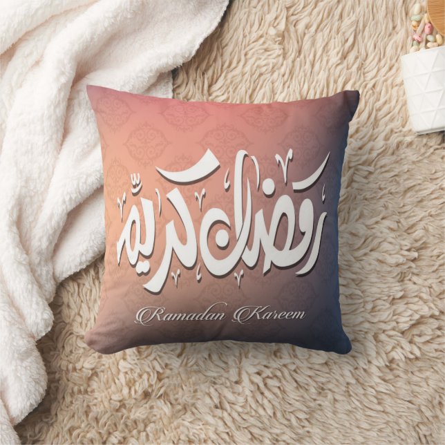 Gradient pattern and Ramadan Kareem typography Throw Pillow (Blanket)