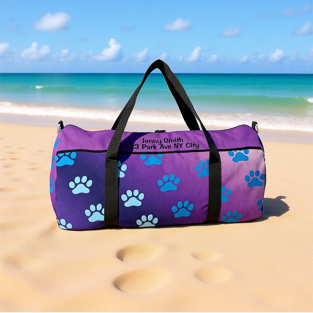 Gradient Paw Print Stylish Monogram Personalize Duffle Bag (Creator Uploaded)