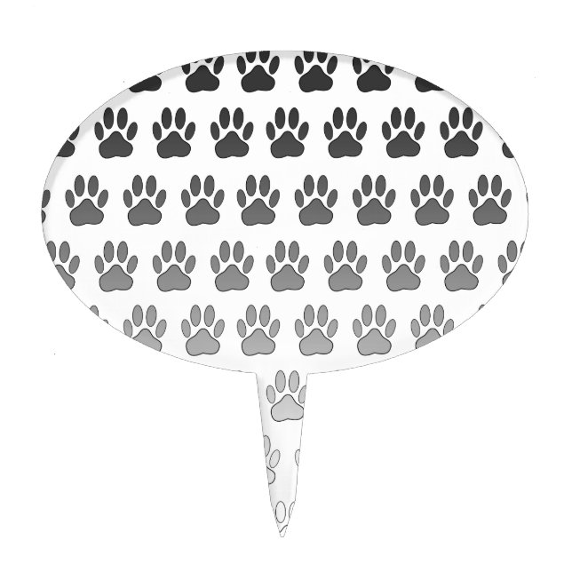 Gradient Paw Prints in Black & White & Gray Cake Topper (Front)
