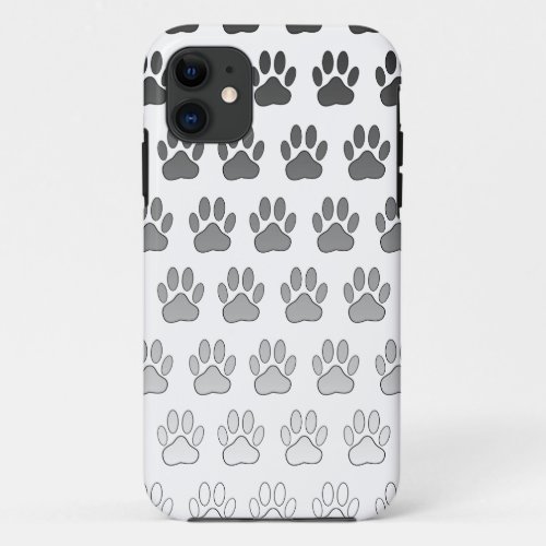 Gradient Paw Prints in Black  White  Gray iPhone 11 Case
