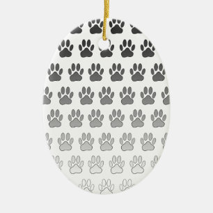 Gradient Paw Prints in Black & White & Gray Ceramic Ornament