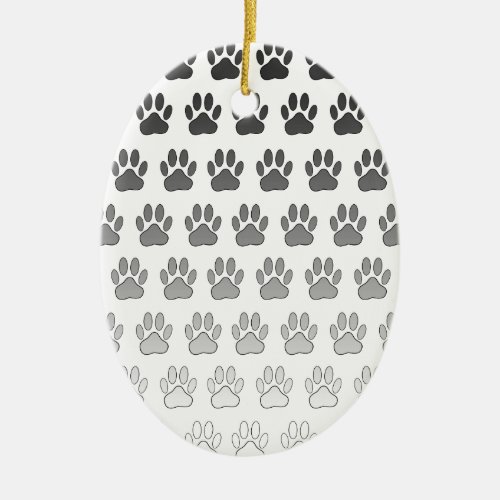 Gradient Paw Prints in Black  White  Gray Ceramic Ornament