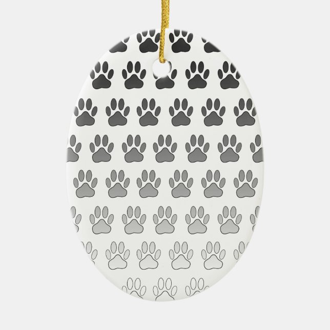 Gradient Paw Prints in Black & White & Gray Ceramic Ornament (Front)