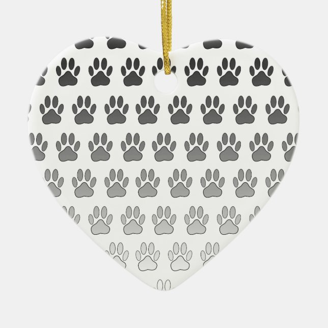 Gradient Paw Prints in Black & White & Gray Ceramic Ornament (Front)