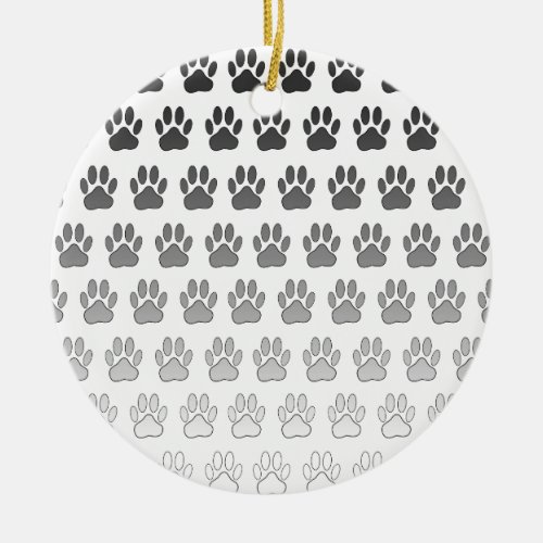 Gradient Paw Prints in Black  White  Gray Ceramic Ornament