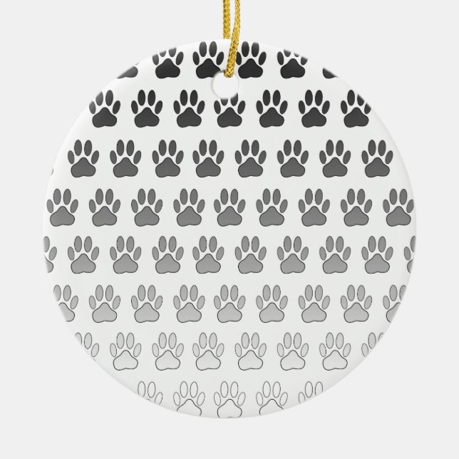 Gradient Paw Prints in Black & White & Gray Ceramic Ornament (Front)