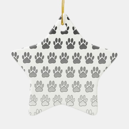 Gradient Paw Prints in Black  White  Gray Ceramic Ornament