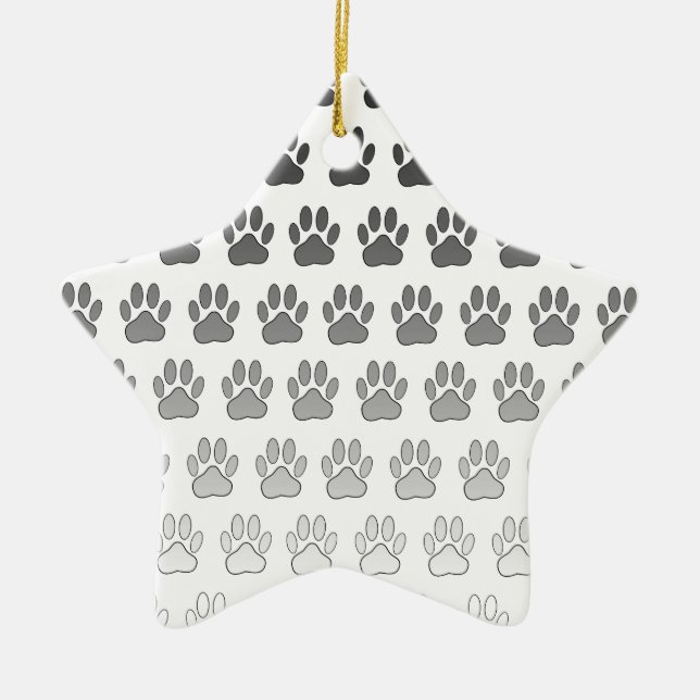 Gradient Paw Prints in Black & White & Gray Ceramic Ornament (Front)